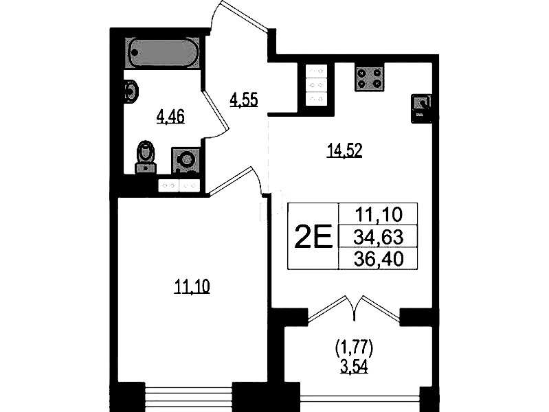 1-комнатная квартира 36.4 м², 3/4 эт., ЖК «Ranta Residence»